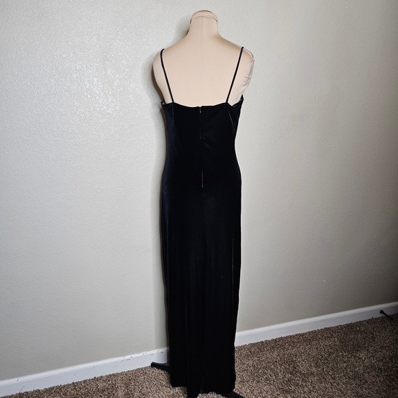 Vintage 90s Y2K Black Velvet Maxi Slip Dress Evening Gown Formal Silver glitter - Picture 4 of 10